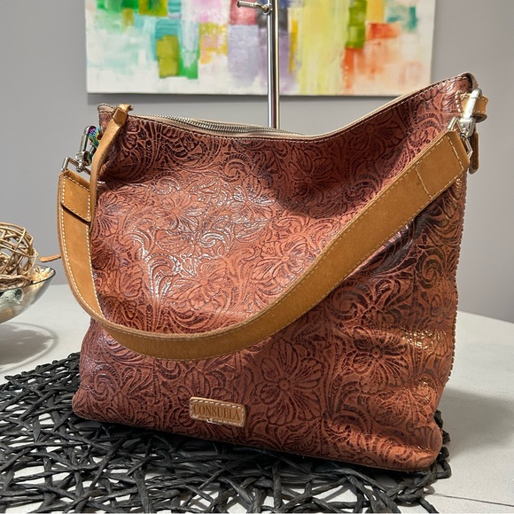 Consuela Handbags - Consuela Sally Leather Tooled Hobo Bag - 2 Straps Included